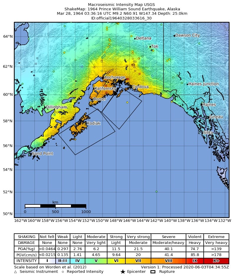 Prince William Sound (Büyük Cuma Depremi), ABD (Alaska) 27 Mart 1964 depremi (M9.2)